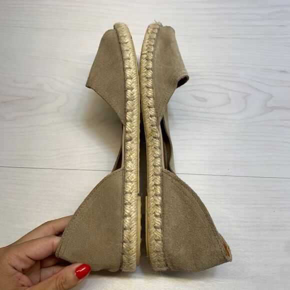 Verbenas Brown Cruz Leather & Suede Espadrille Flats Shoes Size 41 Peep Toe - Picture 3 of 9